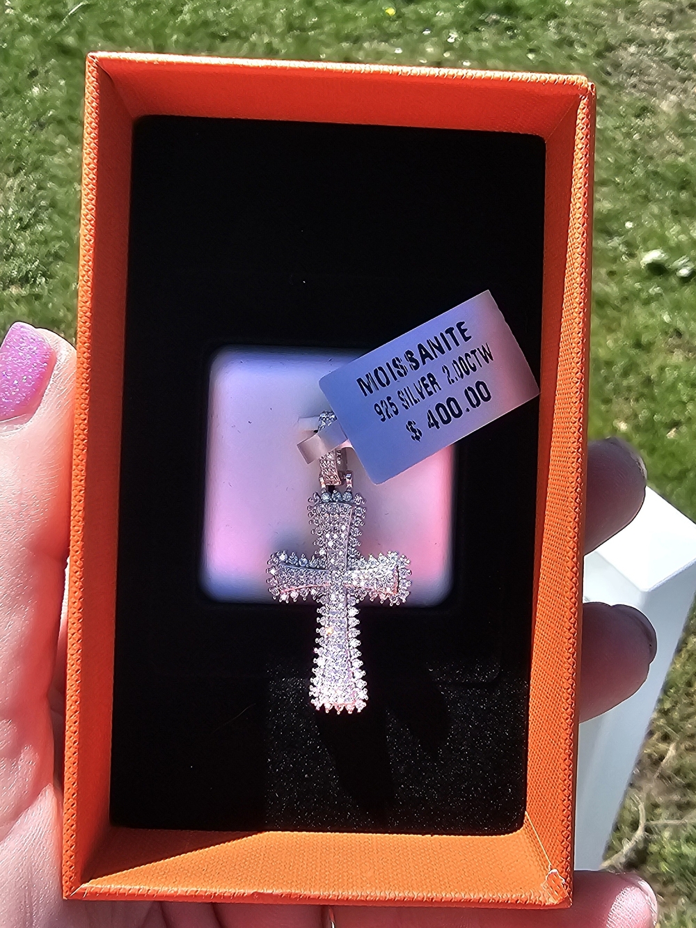 Sterling Silver Cross Pendant with Moissainite